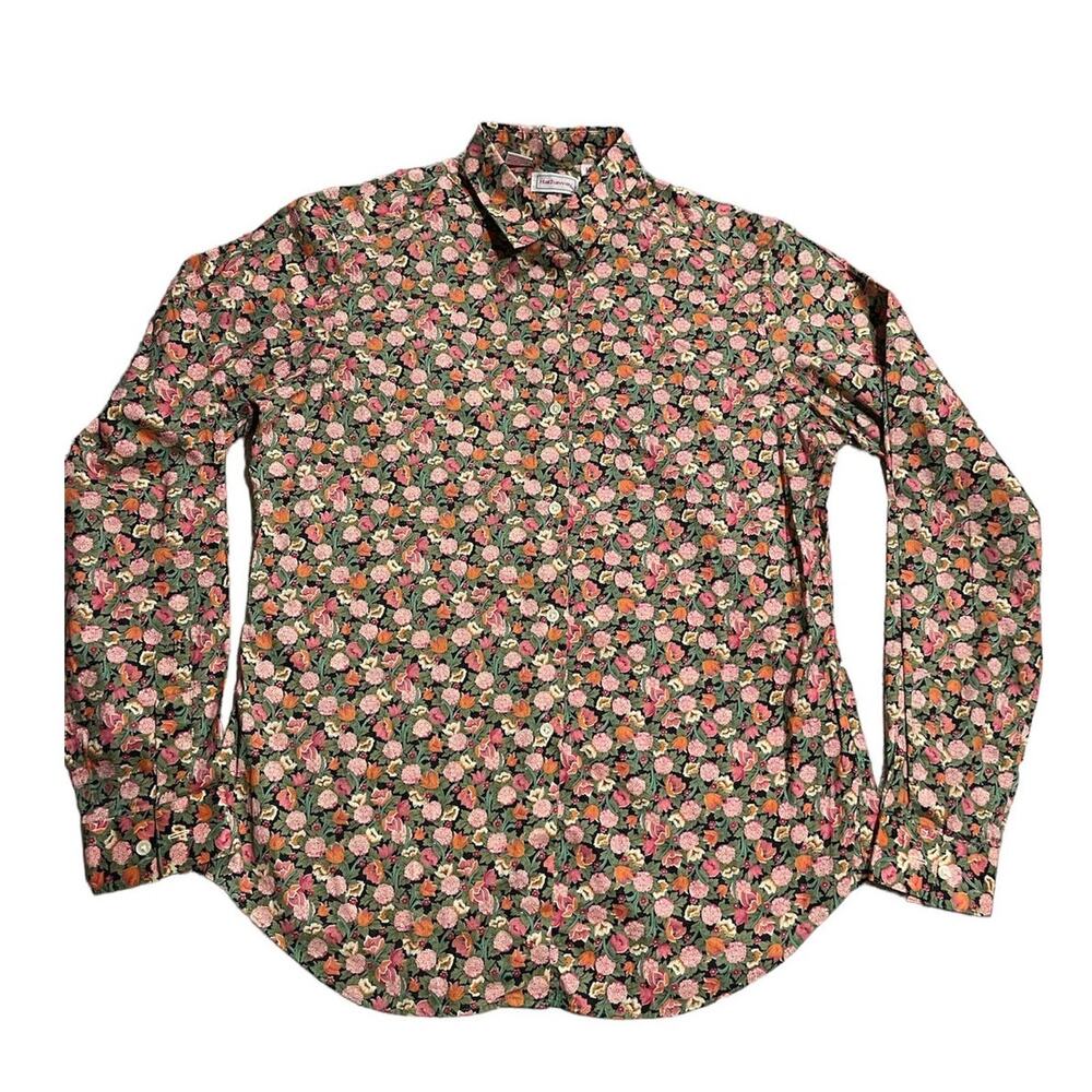 VTG Hathaway Women's Size 14 Button Up Floral Shirt Pink Green 100% Cotton